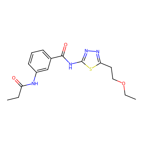 N-[5-(2-ethoxyethyl)-1,3,4-thiadiazol-2-yl]-3-(propanoylamino)benzamide structure