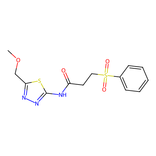 3-(benzenesulfonyl)-N-[5-(methoxymethyl)-1,3,4-thiadiazol-2-yl]propanamide structure