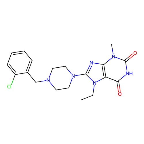 8-(4-(2-chlorobenzyl)piperazin-1-yl)-7-ethyl-3-methyl-1H-purine-2,6(3H,7H)-dione structure