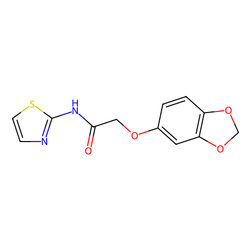 2-(1,3-benzodioxol-5-yloxy)-N-(1,3-thiazol-2-yl)acetamide structure