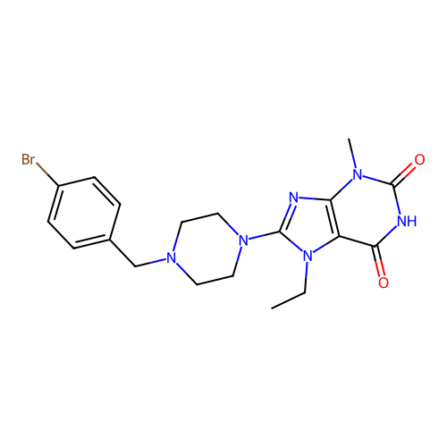 8-(4-(4-bromobenzyl)piperazin-1-yl)-7-ethyl-3-methyl-1H-purine-2,6(3H,7H)-dione structure