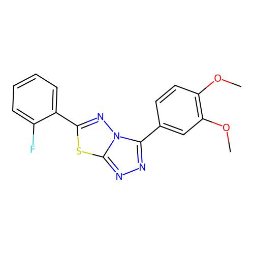3-(3,4-dimethoxyphenyl)-6-(2-fluorophenyl)[1,2,4]triazolo[3,4-b][1,3,4]thiadiazole structure