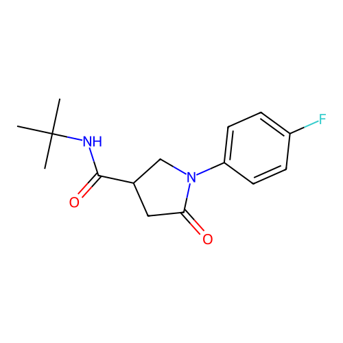N-tert-butyl-1-(4-fluorophenyl)-5-oxopyrrolidine-3-carboxamide structure