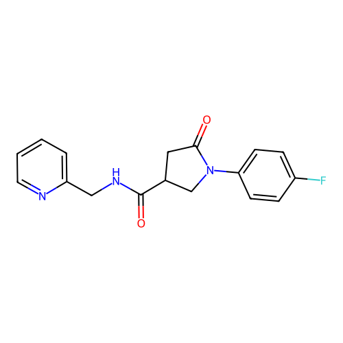 1-(4-fluorophenyl)-5-oxo-N-(pyridin-2-ylmethyl)pyrrolidine-3-carboxamide structure