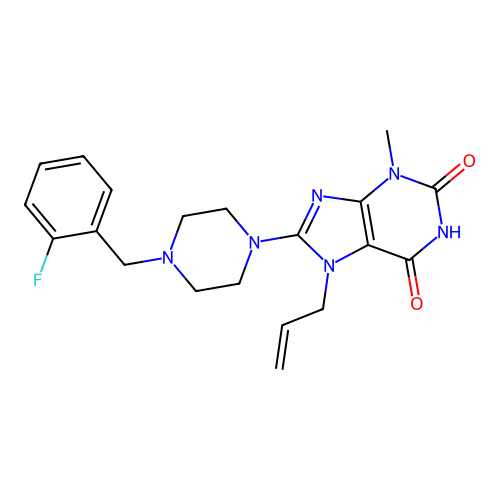 7-allyl-8-(4-(2-fluorobenzyl)piperazin-1-yl)-3-methyl-1H-purine-2,6(3H,7H)-dione structure