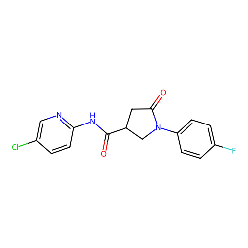 N-(5-chloropyridin-2-yl)-1-(4-fluorophenyl)-5-oxopyrrolidine-3-carboxamide structure