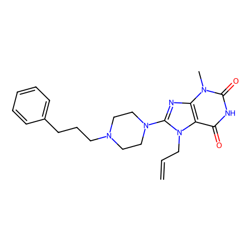 3-Methyl-8-[4-(3-phenylpropyl)piperazin-1-yl]-7-prop-2-enylpurine-2,6-dione structure
