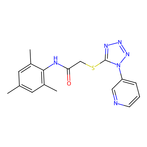 2-(1-pyridin-3-yltetrazol-5-yl)sulfanyl-N-(2,4,6-trimethylphenyl)acetamide structure