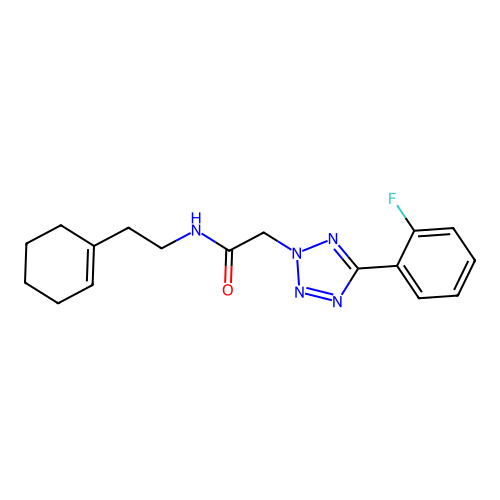 N-[2-(cyclohexen-1-yl)ethyl]-2-[5-(2-fluorophenyl)tetrazol-2-yl]acetamide structure