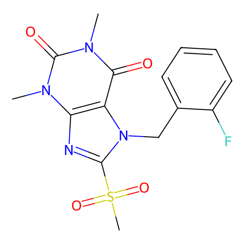 7-[(2-Fluorophenyl)methyl]-1,3-dimethyl-8-methylsulfonylpurine-2,6-dione structure