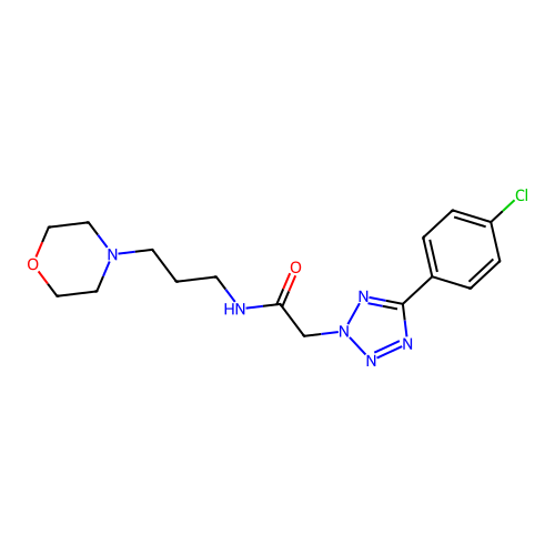 2-[5-(4-chlorophenyl)tetrazol-2-yl]-N-(3-morpholin-4-ylpropyl)acetamide structure