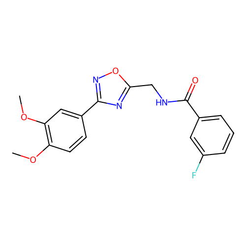 N-[[3-(3,4-dimethoxyphenyl)-1,2,4-oxadiazol-5-yl]methyl]-3-fluorobenzamide structure