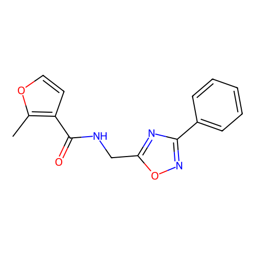 2-methyl-N-[(3-phenyl-1,2,4-oxadiazol-5-yl)methyl]furan-3-carboxamide structure