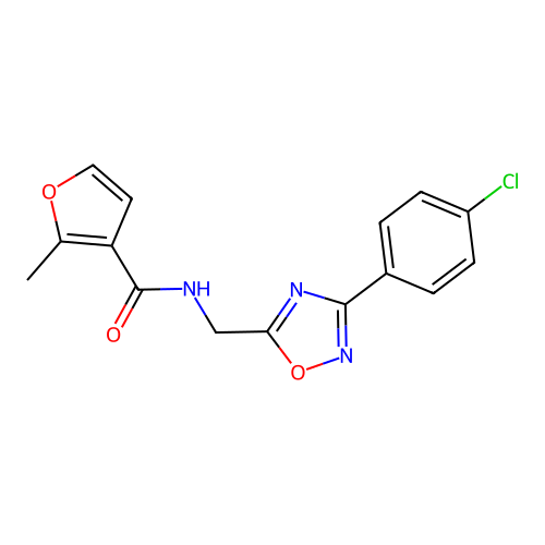 N-[[3-(4-chlorophenyl)-1,2,4-oxadiazol-5-yl]methyl]-2-methylfuran-3-carboxamide structure