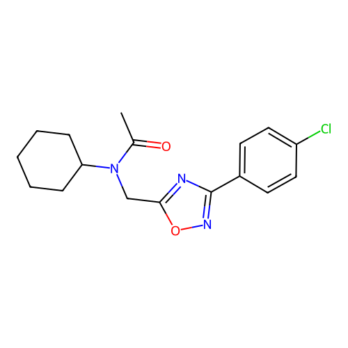 N-[[3-(4-chlorophenyl)-1,2,4-oxadiazol-5-yl]methyl]-N-cyclohexylacetamide structure