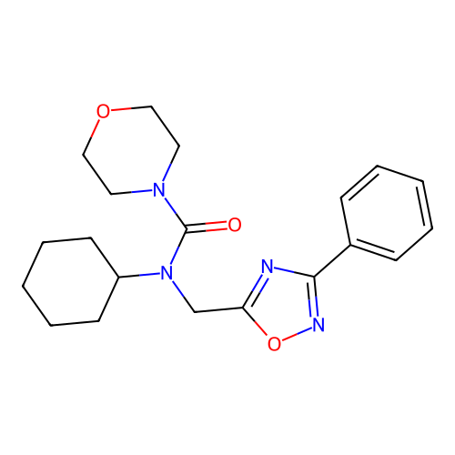 N-cyclohexyl-N-[(3-phenyl-1,2,4-oxadiazol-5-yl)methyl]morpholine-4-carboxamide structure