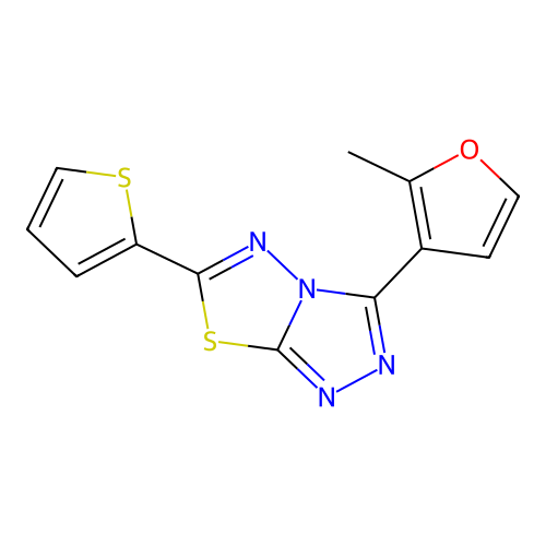 3-(2-Methylfuran-3-yl)-6-thiophen-2-yl-[1,2,4]triazolo[3,4-b][1,3,4]thiadiazole structure