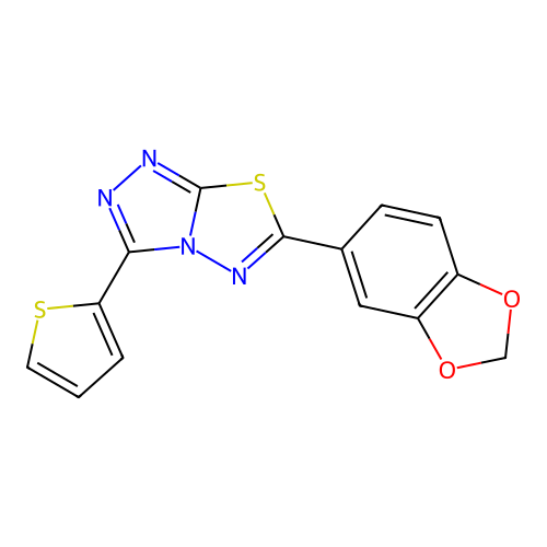 6-(1,3-Benzodioxol-5-yl)-3-(2-thienyl)[1,2,4]triazolo[3,4-b][1,3,4]thiadiazole structure