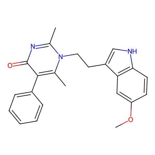 1-(2-(5-methoxy-1H-indol-3-yl)ethyl)-2,6-dimethyl-5-phenylpyrimidin-4(1H)-one structure