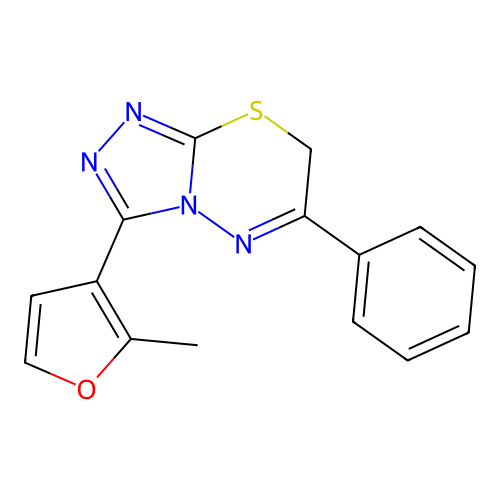 3-(2-methylfuran-3-yl)-6-phenyl-7H-[1,2,4]triazolo[3,4-b][1,3,4]thiadiazine structure