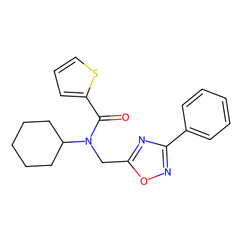 N-cyclohexyl-N-[(3-phenyl-1,2,4-oxadiazol-5-yl)methyl]thiophene-2-carboxamide structure