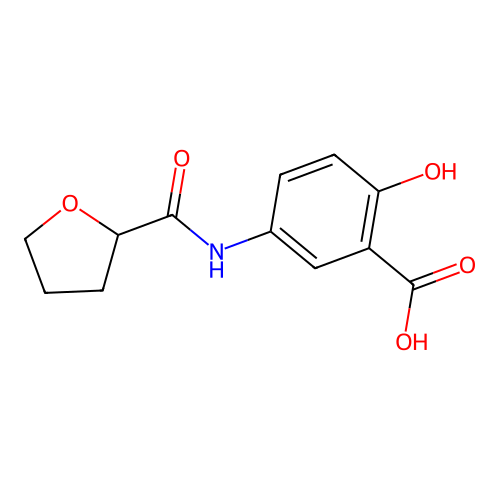 2-Hydroxy-5-(tetrahydrofuran-2-carboxamido)benzoic acid structure