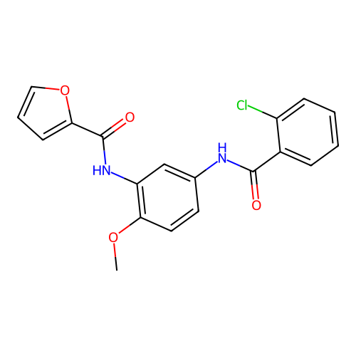 N-[5-[(2-chlorobenzoyl)amino]-2-methoxyphenyl]furan-2-carboxamide structure