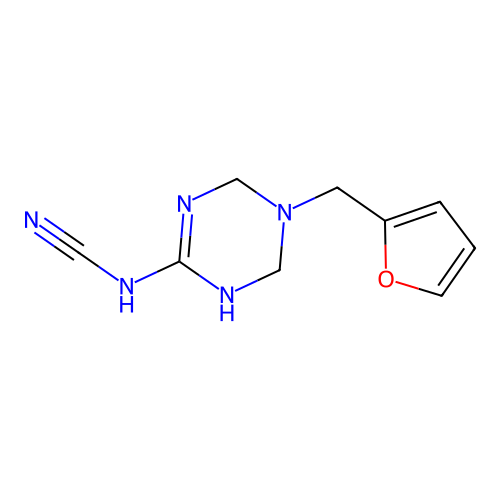 [5-(Furan-2-ylmethyl)-1,4,5,6-tetrahydro-1,3,5-triazin-2-yl]cyanamide structure