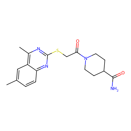 1-[2-(4,6-Dimethylquinazolin-2-ylthio)acetyl]piperidine-4-carboxamide structure