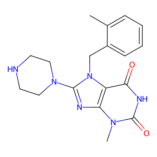 3-methyl-7-(2-methylbenzyl)-8-(piperazin-1-yl)-1H-purine-2,6(3H,7H)-dione structure