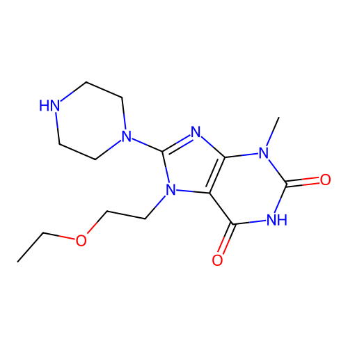 7-(2-ethoxyethyl)-3-methyl-8-(piperazin-1-yl)-1H-purine-2,6(3H,7H)-dione structure