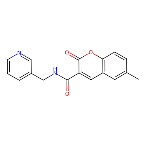 6-methyl-2-oxo-N-(pyridin-3-ylmethyl)chromene-3-carboxamide structure