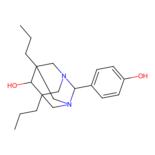 (1r,5R,7S)-2-(4-hydroxyphenyl)-5,7-dipropyl-1,3-diazaadamantan-6-ol structure