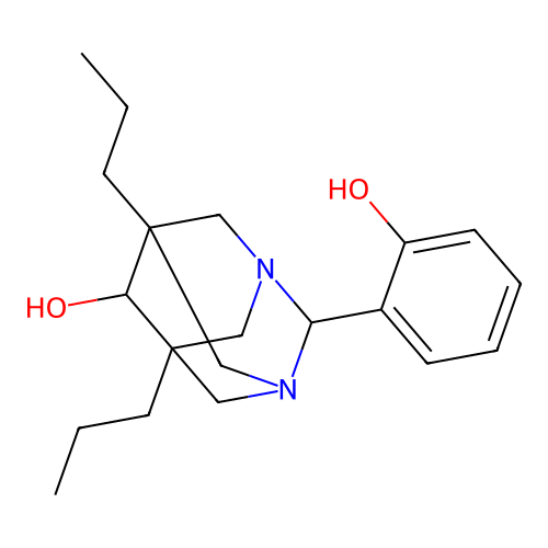 (1r,5R,7S)-2-(2-hydroxyphenyl)-5,7-dipropyl-1,3-diazaadamantan-6-ol structure