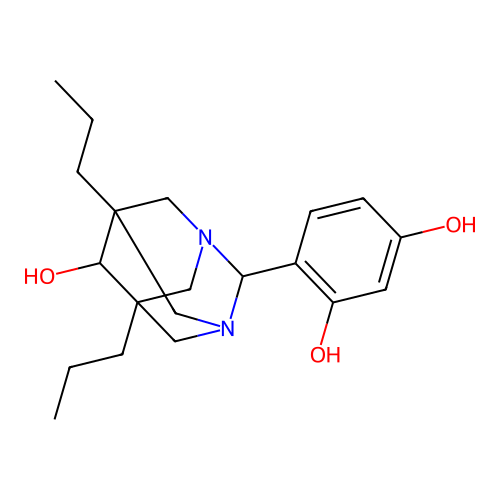 4-((1r,5R,7S)-6-hydroxy-5,7-dipropyl-1,3-diazaadamantan-2-yl)benzene-1,3-diol structure