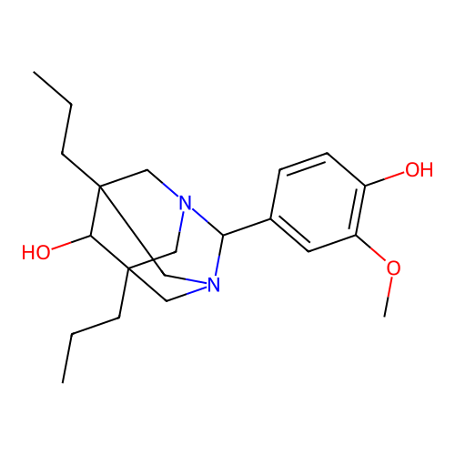 (1r,5R,7S)-2-(4-hydroxy-3-methoxyphenyl)-5,7-dipropyl-1,3-diazaadamantan-6-ol structure