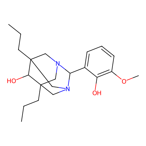 (1r,5R,7S)-2-(2-hydroxy-3-methoxyphenyl)-5,7-dipropyl-1,3-diazaadamantan-6-ol structure