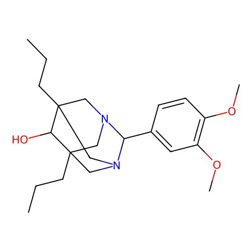 (1r,5R,7S)-2-(3,4-dimethoxyphenyl)-5,7-dipropyl-1,3-diazaadamantan-6-ol structure