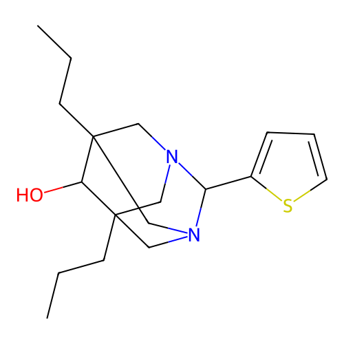 5,7-Dipropyl-2-(thiophen-2-yl)-1,3-diazaadamantan-6-ol structure