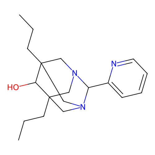 (1r,5R,7S)-5,7-dipropyl-2-(pyridin-2-yl)-1,3-diazaadamantan-6-ol structure