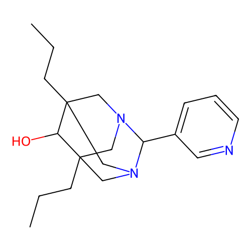 (1r,5R,7S)-5,7-dipropyl-2-(pyridin-3-yl)-1,3-diazaadamantan-6-ol structure