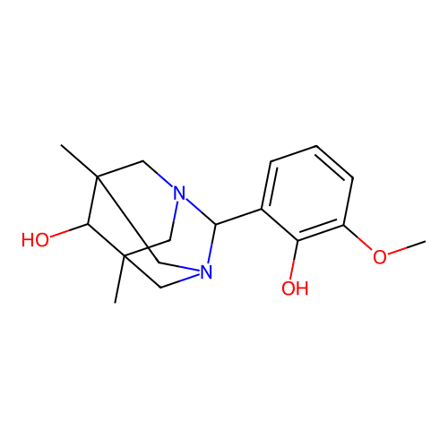 (1r,5R,7S)-2-(2-hydroxy-3-methoxyphenyl)-5,7-dimethyl-1,3-diazaadamantan-6-ol structure