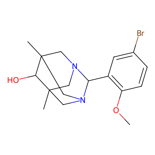 (1r,5R,7S)-2-(5-bromo-2-methoxyphenyl)-5,7-dimethyl-1,3-diazaadamantan-6-ol structure