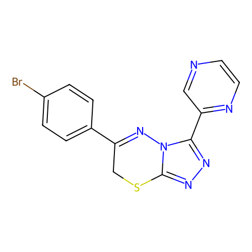6-(4-bromophenyl)-3-(pyrazin-2-yl)-7H-[1,2,4]triazolo[3,4-b][1,3,4]thiadiazine structure