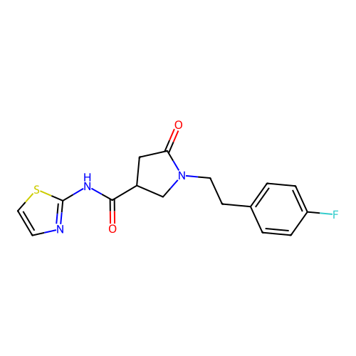 1-[2-(4-fluorophenyl)ethyl]-5-oxo-N-(1,3-thiazol-2-yl)pyrrolidine-3-carboxamide structure