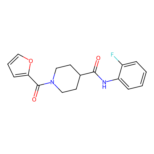 N-(2-fluorophenyl)-1-(furan-2-carbonyl)piperidine-4-carboxamide structure