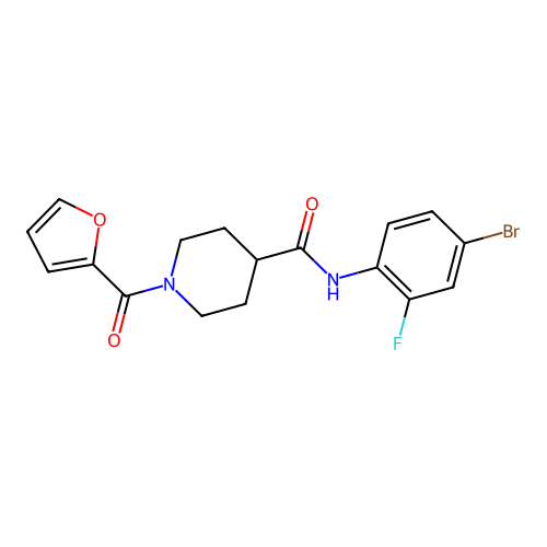 N-(4-bromo-2-fluorophenyl)-1-(furan-2-carbonyl)piperidine-4-carboxamide structure