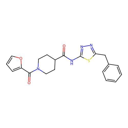 N-(5-benzyl-1,3,4-thiadiazol-2-yl)-1-(furan-2-carbonyl)piperidine-4-carboxamide structure