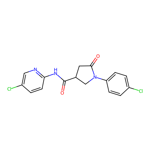 1-(4-chlorophenyl)-N-(5-chloropyridin-2-yl)-5-oxopyrrolidine-3-carboxamide structure
