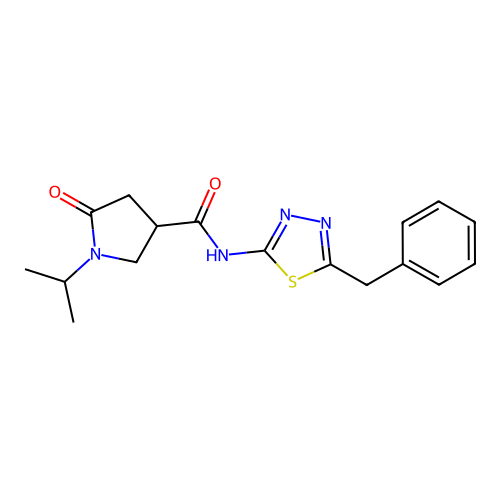 N-(5-benzyl-1,3,4-thiadiazol-2-yl)-5-oxo-1-propan-2-ylpyrrolidine-3-carboxamide structure